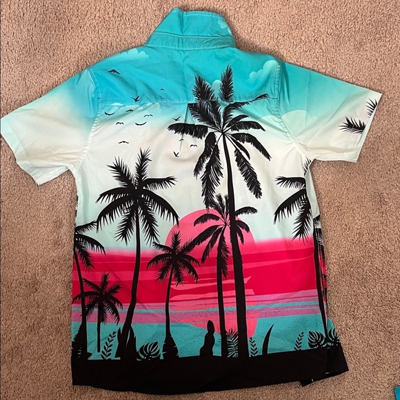Boys Tropical Palm Tree Hawaiian Button-Up Shirt - Picture 3 of 3